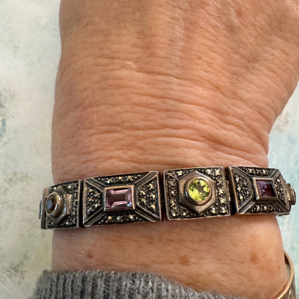Elegant Sterling Silver Bracelet with Gem Accents
